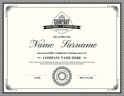 Template of a retro style certificate of completion
