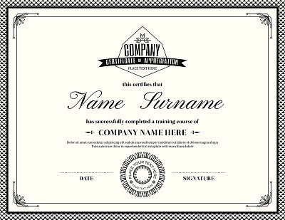 Template of a retro style certificate of completion