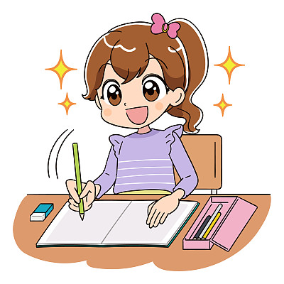 A girl is working on studying. She is smiling and full of hope and shining.