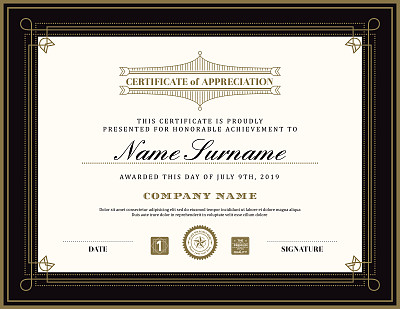 Vintage retro art deco frame certificate background template
