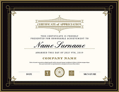 Vintage retro art deco frame certificate background template