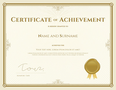 Certificate of achievement template in vector gold theme