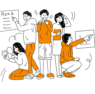 Concept of business team working in different departments