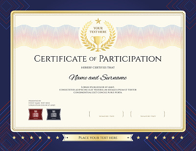 Modern certificate of participation template with colorful wave watermark