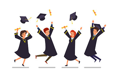 Concept of education. Group of happy graduated students.