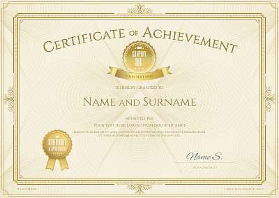 Certificate of achievement template with elegant gold border