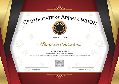 Luxury certificate template with elegant golden red border frame