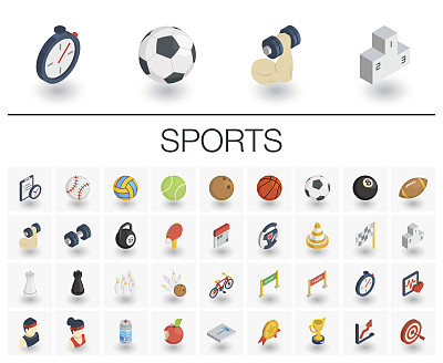 Sport and fitness isometric icons. 3d vector