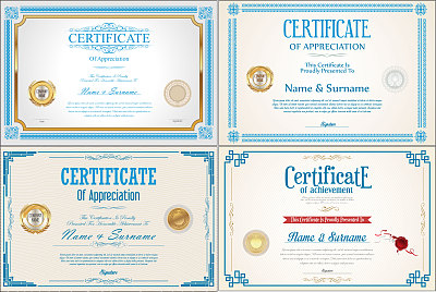 Set of Achievement certificate design with seals