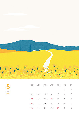Illustration, calendar, 2020, season, spring, May, Rapeflower