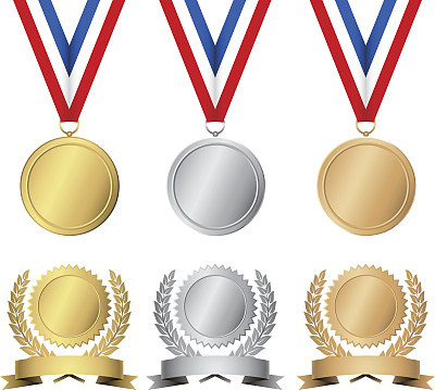 Gold, silver and bronze awards and medals