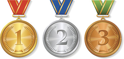 Vector Award  gold, silver and bronze Medals Set isolated