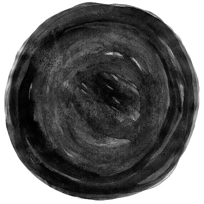 Black empty circle watercolor shape with paint texture.