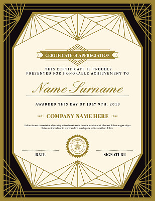 Vintage retro art deco frame certificate background template