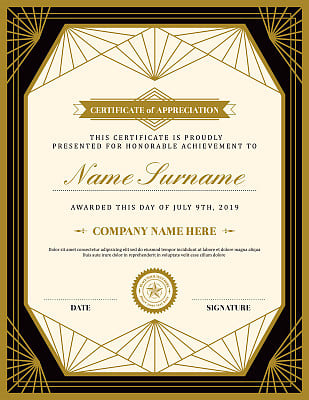 Vintage retro art deco frame certificate background template