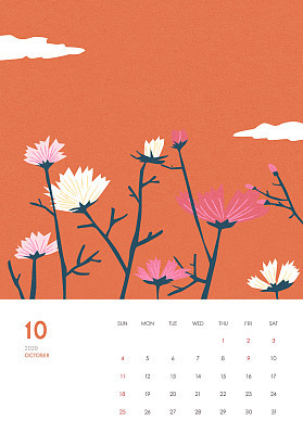 Illustration, Calendar, 2020, Season, Autumn, October