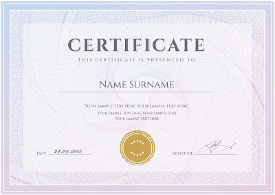 Certificate / Diploma template. Award (coupon) background design with guilloche pattern