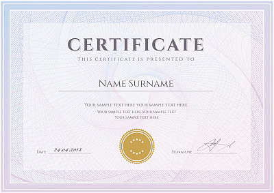 Certificate / Diploma template. Award (coupon) background design with guilloche pattern