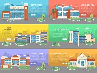 Set of School Buildings Architectural Variations