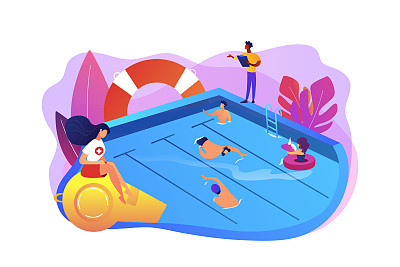 Swimming and lifesaving classes concept vector illustration.