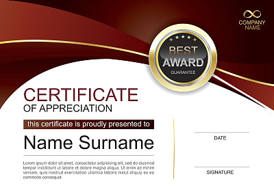 Certificate of appreciation award template clean and modern for diploma,