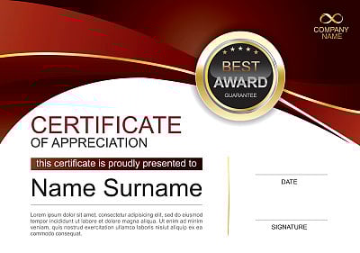 Certificate of appreciation award template clean and modern for diploma,