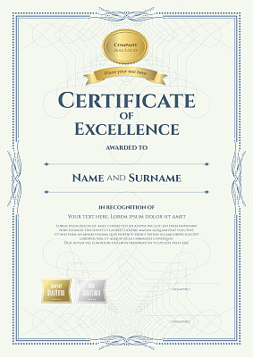 Portrait certificate of excellence template with vintage border style