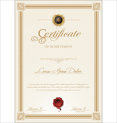 Template used for a certificate