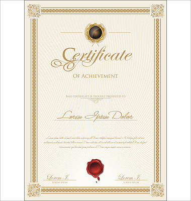 Template used for a certificate