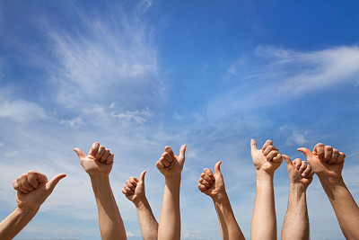 like concept, many hands showing thumb up or ok sign