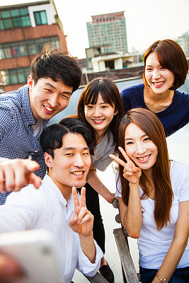 Friends meeting and party on Seoul rooftop, South Korea
