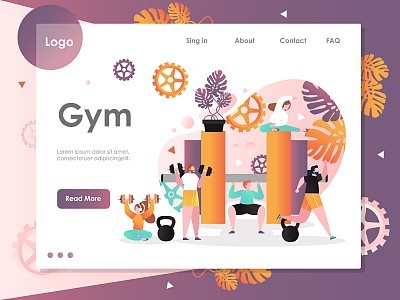 Gym vector website landing page design template