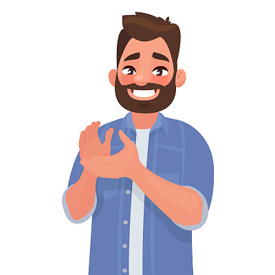 Happy man claps his hands. Gesture of admiration. Bravo. Congratulations