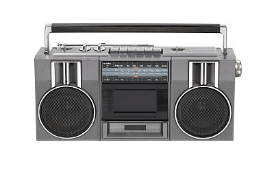 An old retro radio cassette player, isolated on white with clipping path