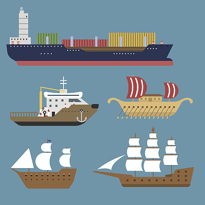 Ship cruiser boat sea symbol vessel travel industry vector sailboats cruise set of marine icon