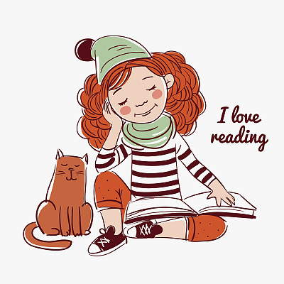 Cute, funny girl reads a book