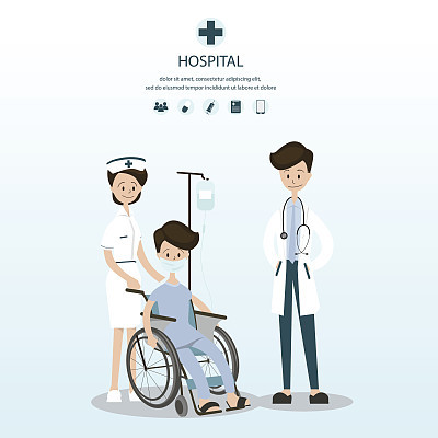 Medical team to assist male patients on wheelchairs.
