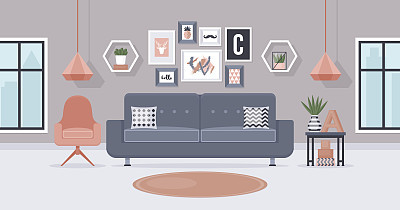 Modern living room interior design concept. Vector illustration