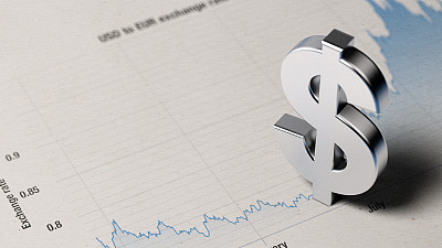 American Dollar Sign on A Blue Financial Graph