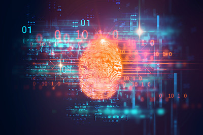Fingerprint Scanning on blue technology  Illustration