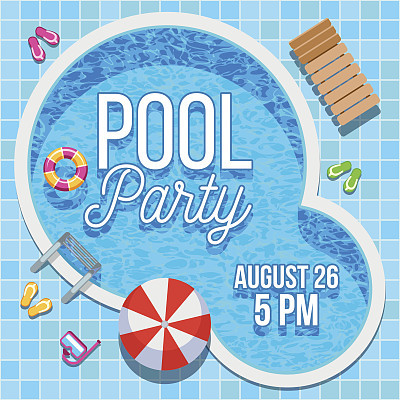 Summer party invitation with swimming pool vector template