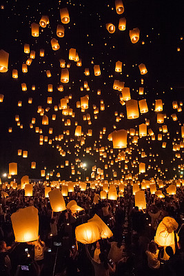 Flying lantern at Loy Krathong in Thailand
