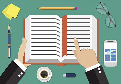 Book flat icon with hand reading person concept