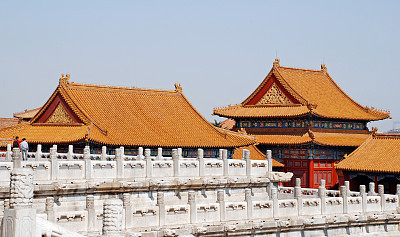 golden chinese tile roofs in Forbidden City (Beijing,China)