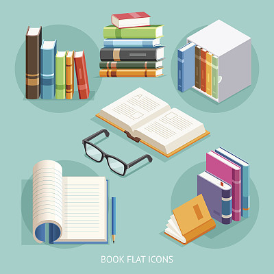 Book Flat Icons Set.