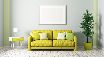 Interior of living room with sofa 3d render