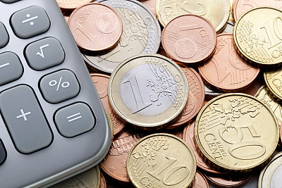 Calculator with euro coins