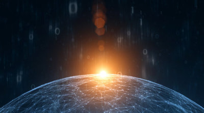Computer binary numbers data with sunny network sphere
