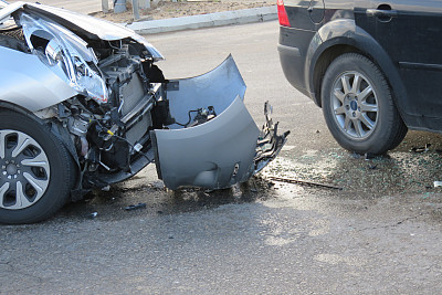 Damage to the front of the vehicle after a car accident