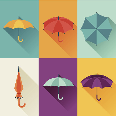 Set of cute multicolor umbrellas in flat design style.